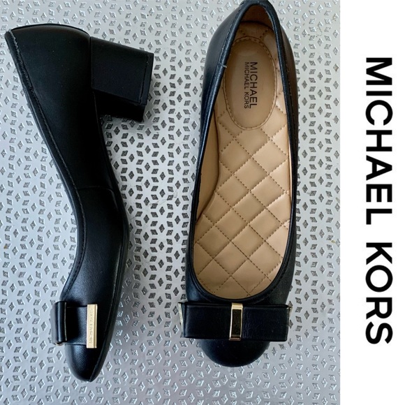 Michael Kors Shoes Kiera Flex Mid Pumps In Black Leather Size 8.5 Bow